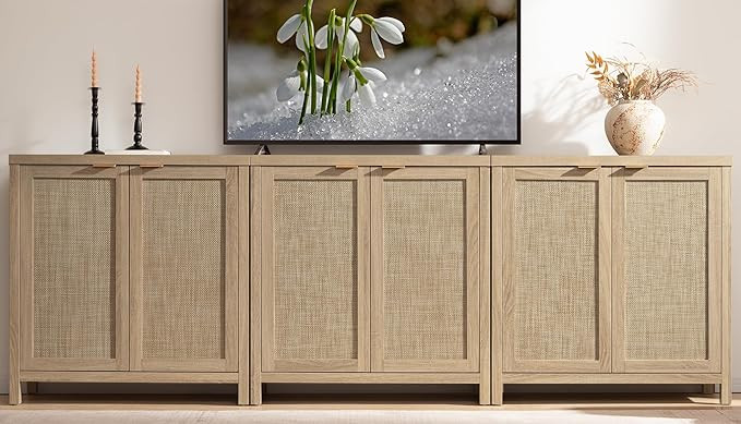 SICOTAS Rattan Sideboard Buffet Storage Cabinet - Boho Larger Credenza Coffee Bar Cabinet with Ra... | Amazon (US)