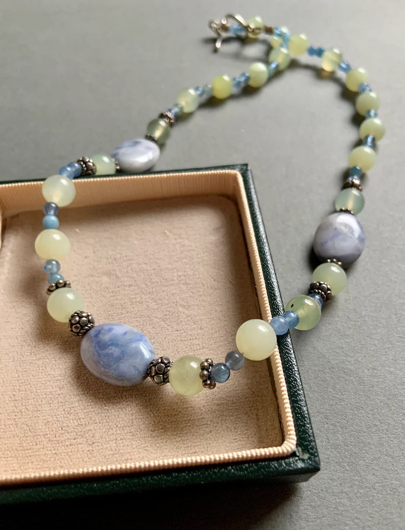 Aventurine and Blue Quartzite Beaded Necklace - Etsy | Etsy (Global)