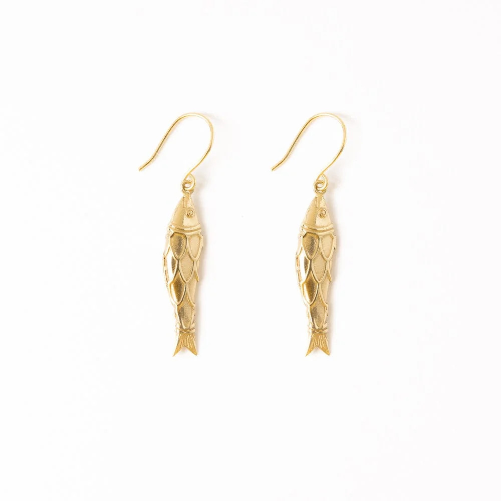 Sally Fish Dimensional Dangle Earrings Brass | INK+ALLOY