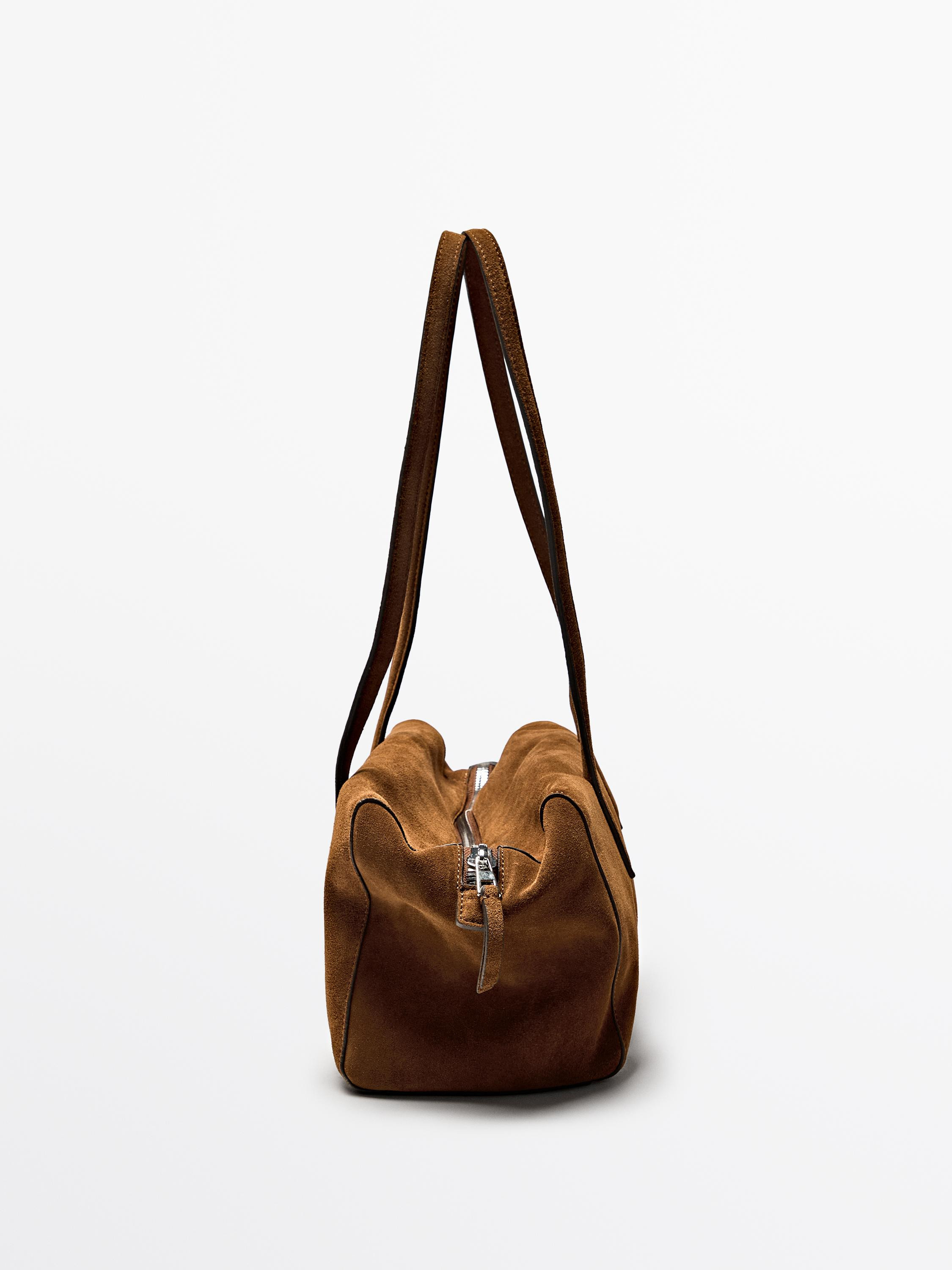 Split suede leather west satchel bag | Massimo Dutti UK