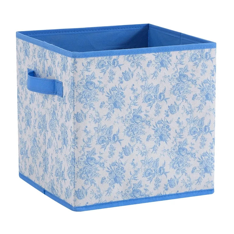 Urban Shop Petals and Pearls Collapsible Storage Cube, Toile Blue | Walmart (US)