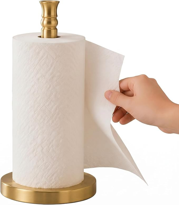 Paper Towel Holder, Stainless Steel Heavy Base (2LBS in Weight, and 6.7inch in Diameter), Gold Br... | Amazon (US)