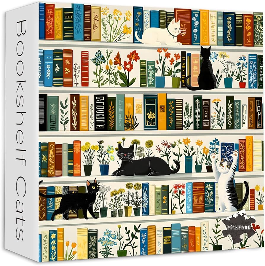 Retro Bookshelf Book Jigsaw Puzzles 1000 Pieces, PICKFORU Vintage Cat Flower Puzzles for Adults W... | Amazon (US)