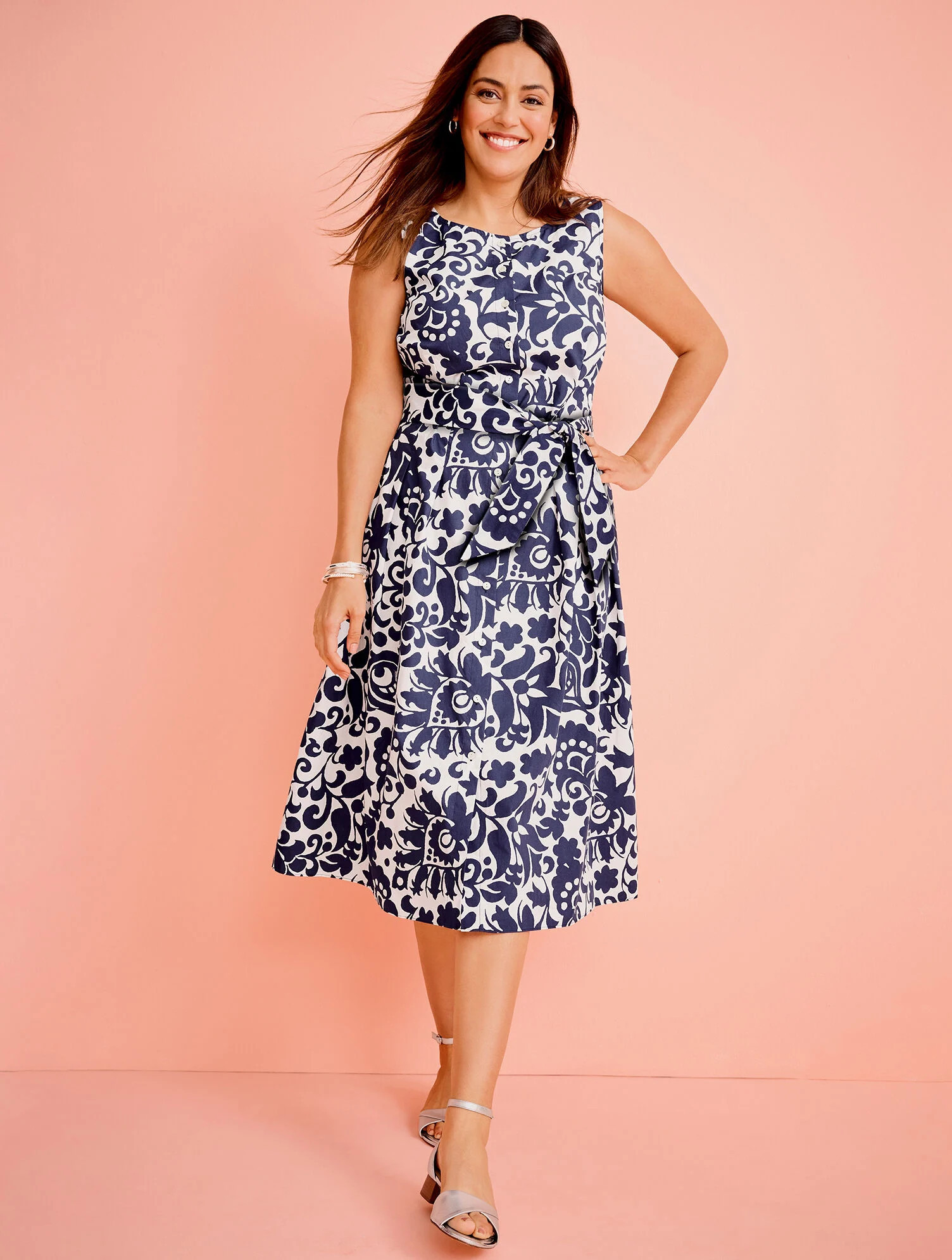 Poplin Fit & Flare Dress - Jacobean | Talbots