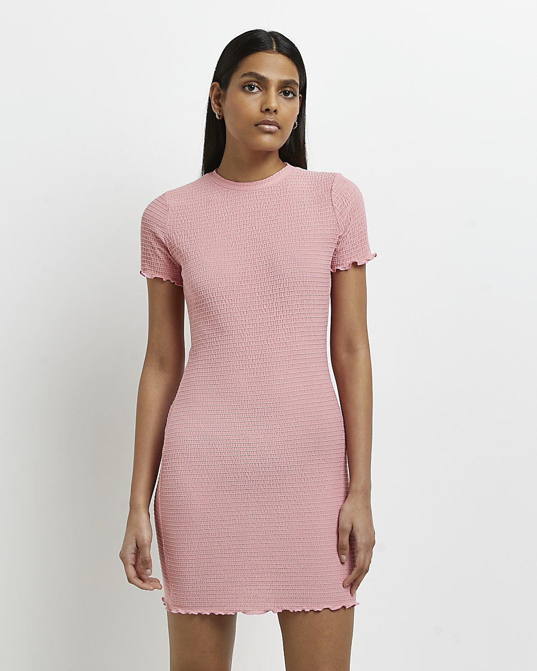 Pink shirred bodycon mini dress | River Island (UK & IE)