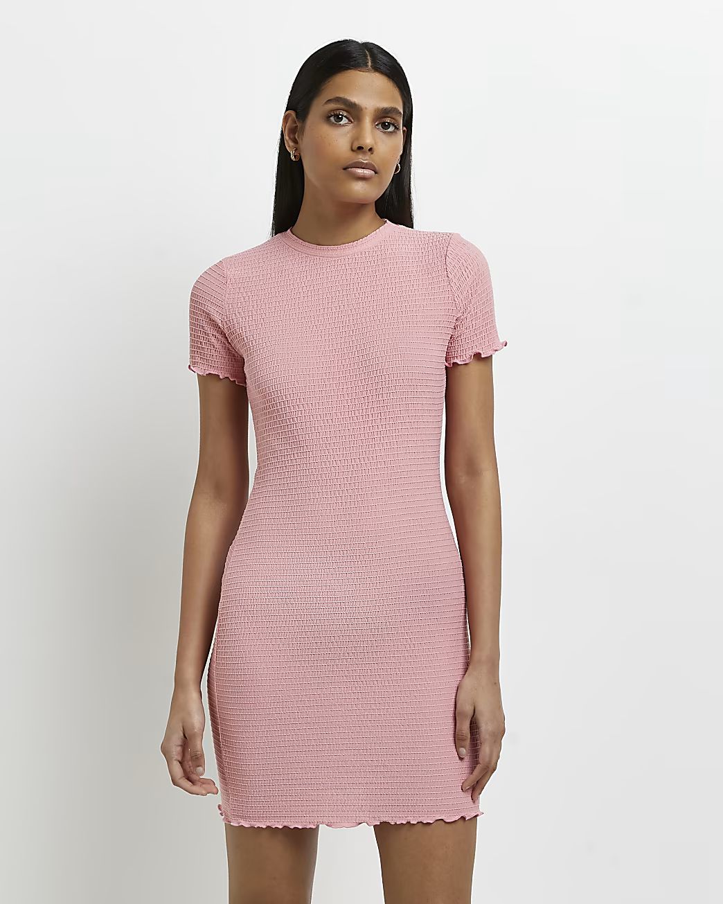 Pink shirred bodycon mini dress | River Island (UK & IE)