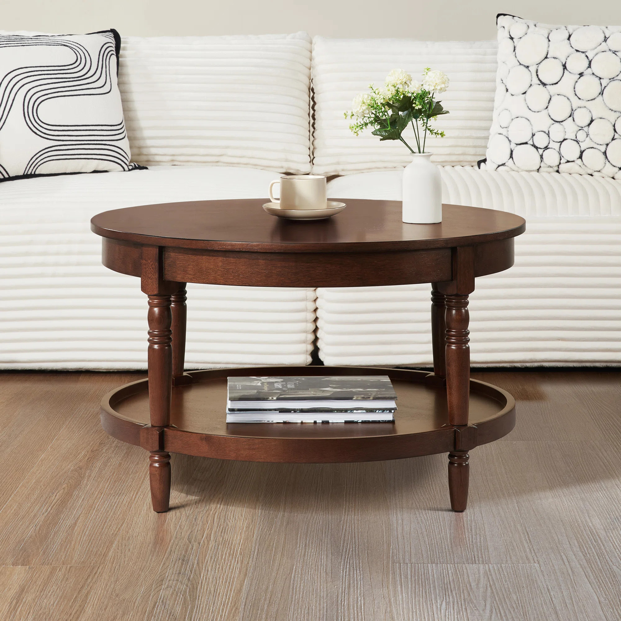 Mayall 30" No Tools Round Coffee Table with Shelf | Wayfair North America