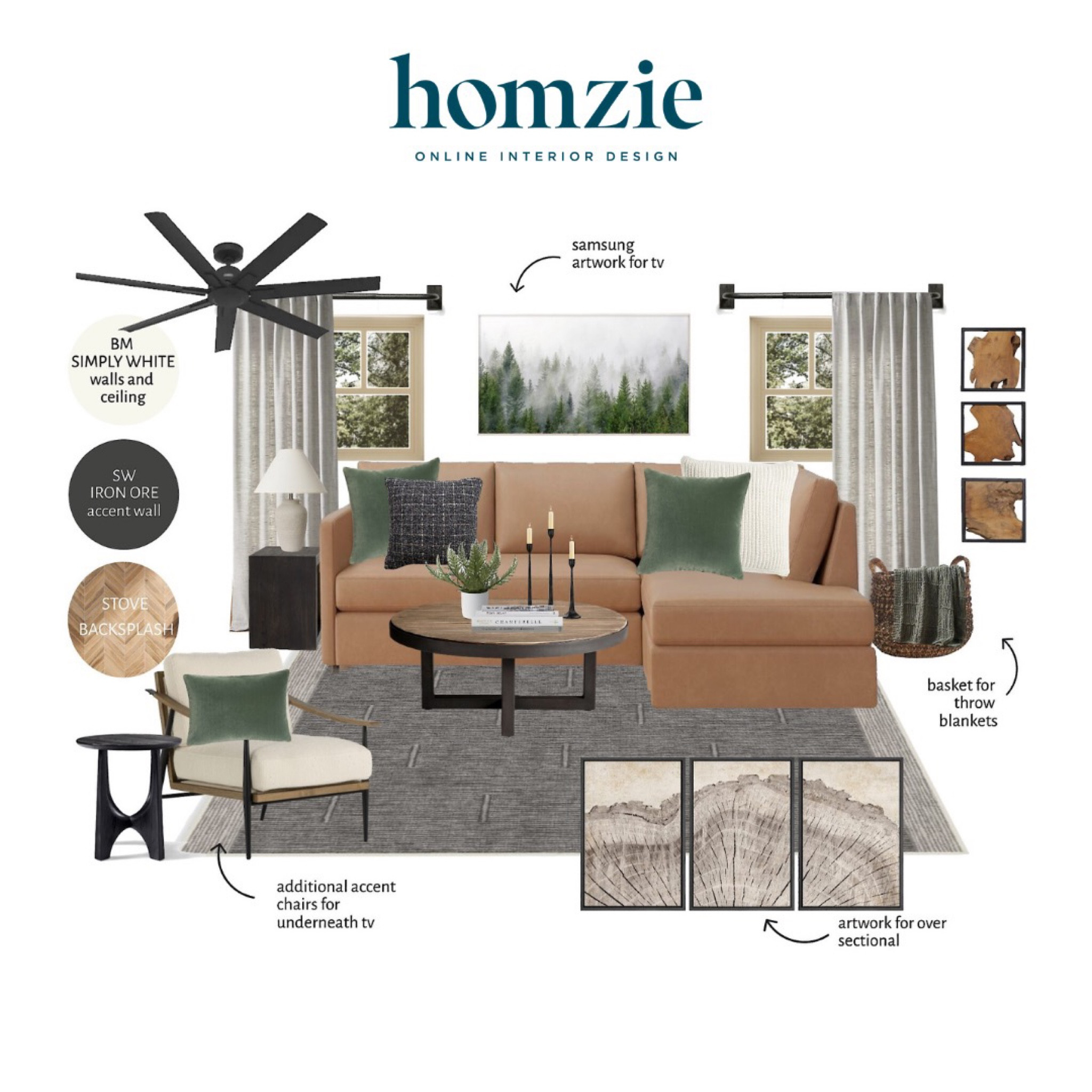 We loved designing this Moody modern rustic living room our virtual interior design client. This space features a round wood coffee table, framed wall art, a large leather sectional, and floor length curtains 

Work 1:1 with a Homzie virtual interior designer for a low flat-rate and receive a custom, shoppable decorating plan! - all online.  Get started homziedesigns.com/work-with-us


#LTKStyleTip #LTKHome