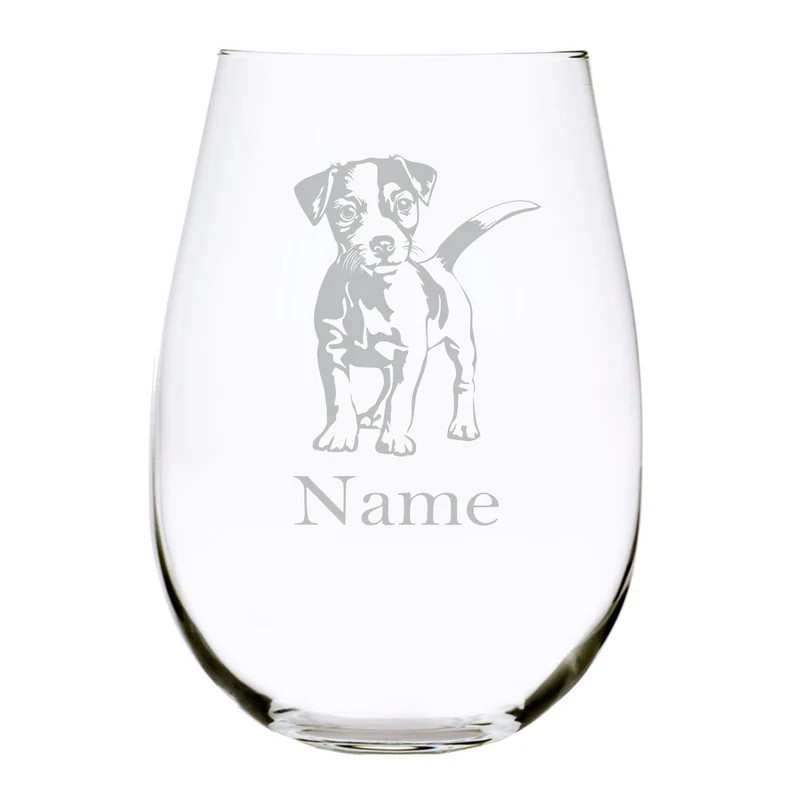 Jack Russell Terrier dog with  name 17 oz. stemless wine glass | Etsy (US)