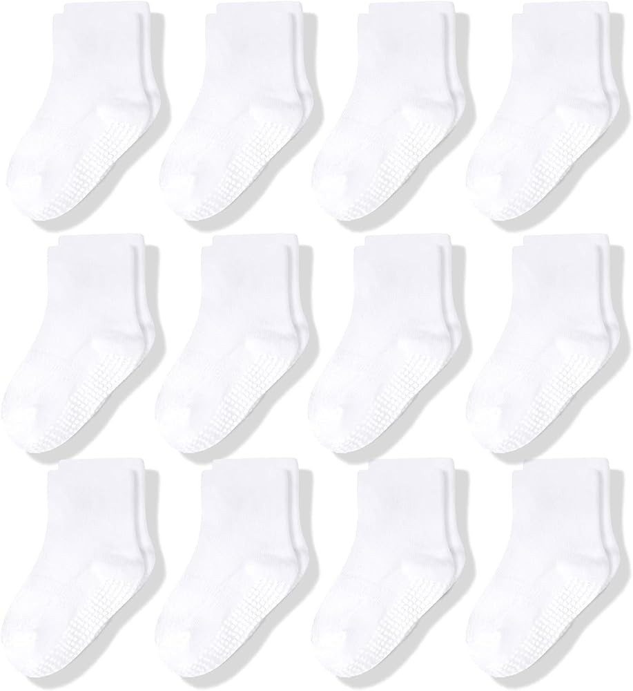 CozyWay Baby Anti Slip Crew Socks 12 Pairs with Grips for Toddlers Little Boys Girls Infants Kids... | Amazon (US)