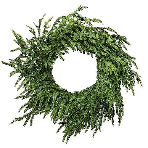 Somikis 24 Inch Green Wreaths for Front Door Real Touch Norfolk Pine Wreath for Spring Summer Ind... | Amazon (US)