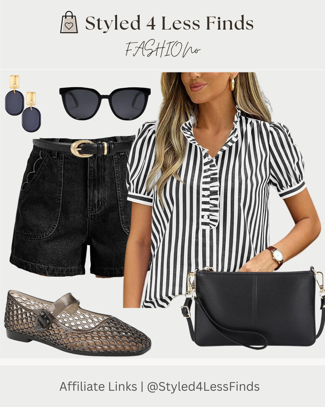 ☀️ Summer Monochrome Done Right ☀️

Black and white is one of the easiest ways to look effortlessly put together. This striped blouse adds a polished touch, while the black shorts keep the outfit casual and comfortable for everyday wear. Finished with mesh flats, simple accessories, and a sleek crossbody bag, it's the perfect look for errands, lunch dates, or travel days.

✨ Style Tip: When wearing bold stripes, keep the rest of your accessories in the same color family. A coordinated black-and-white palette creates a chic, elevated look without feeling overstyled. 

 #LTKcanada #LTKsummer #LTKover50style