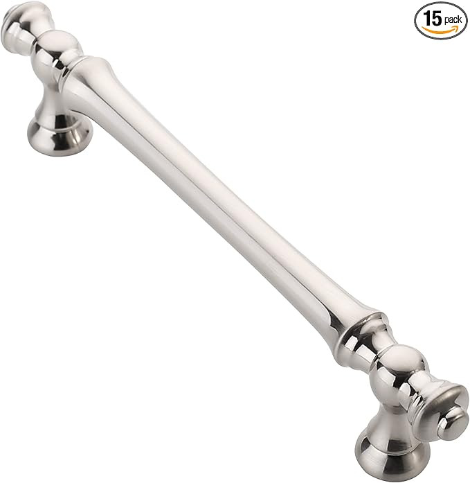 Alzassbg 15 Pack Brushed Satin Nickel Cabinet Pulls, 5 Inch(128mm) Hole Centers Morden Straight K... | Amazon (US)