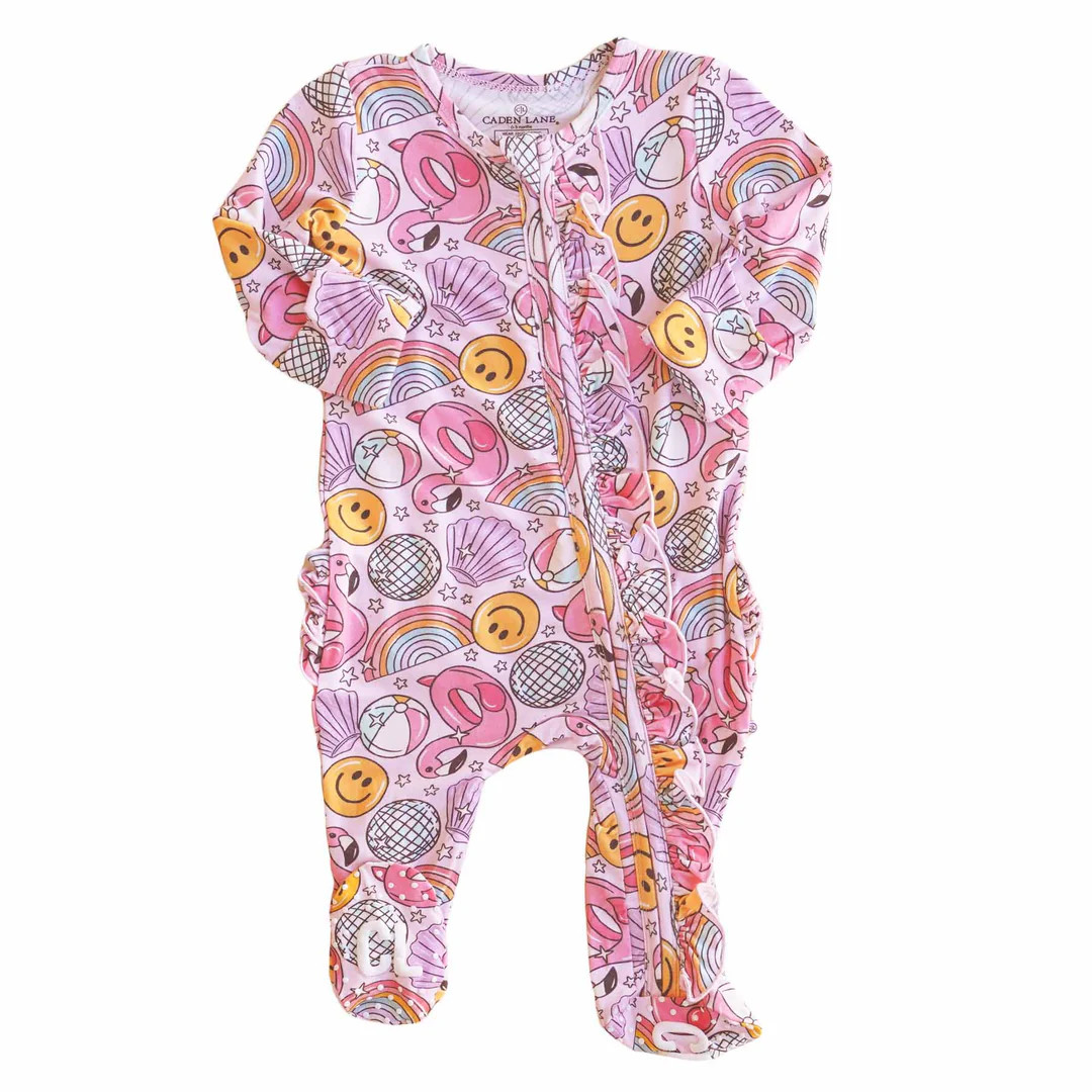Floatie Friends Ruffle Zipper Footie | Pink | Caden Lane