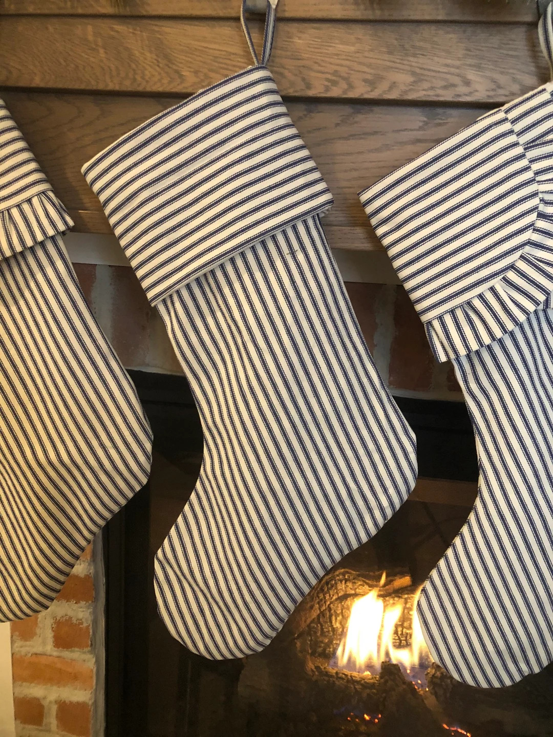 BLUE Ticking Stripe, Christmas Stocking, Striped Stocking, Blue Christmas, Farmhouse Christmas, V... | Etsy (US)