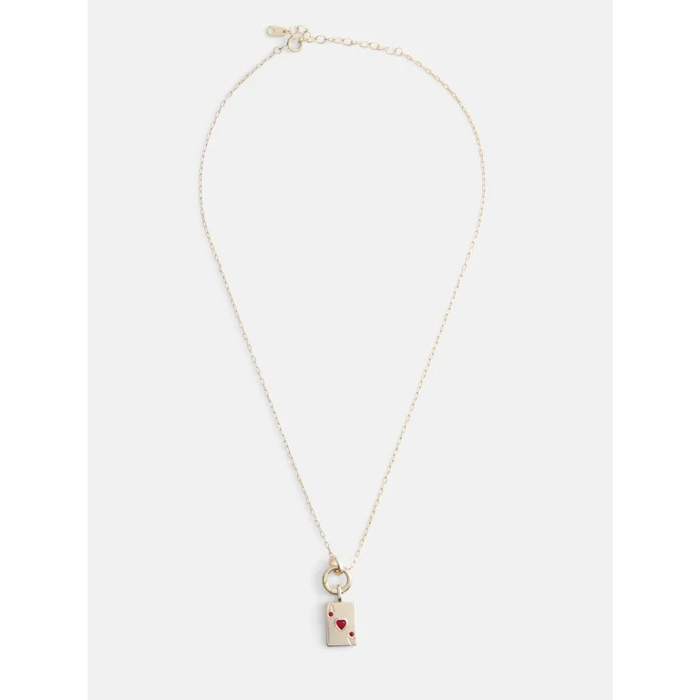 Free Assembly Women's Demi Fine 14K Gold Plated Playing Card Charm Necklace, 16" + 2" Extender | Walmart (US)