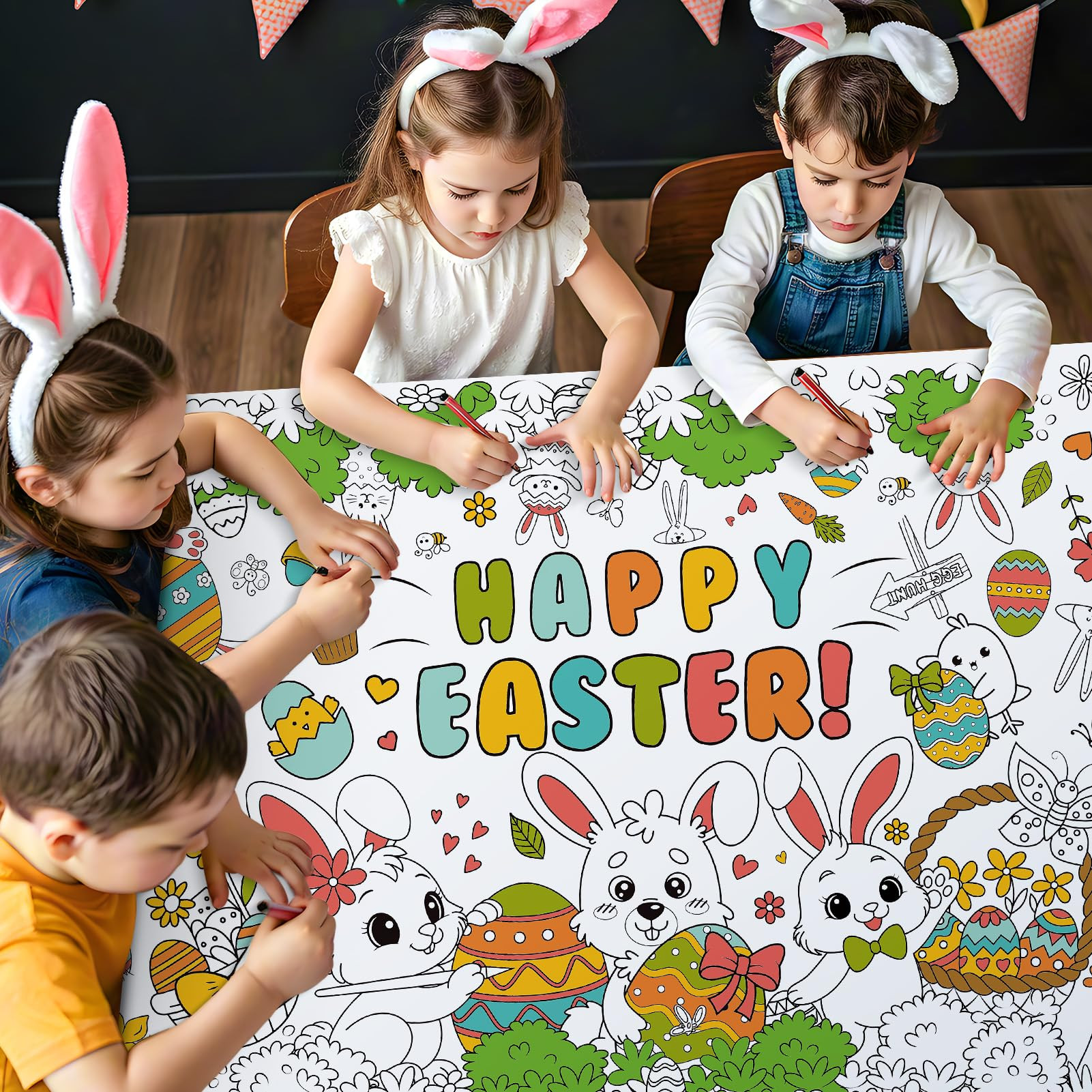 Giant Easter Coloring Poster - Large Happy Easter Coloring Tablecloth Cover, Jumbo Cute Bunny Pap... | Amazon (US)