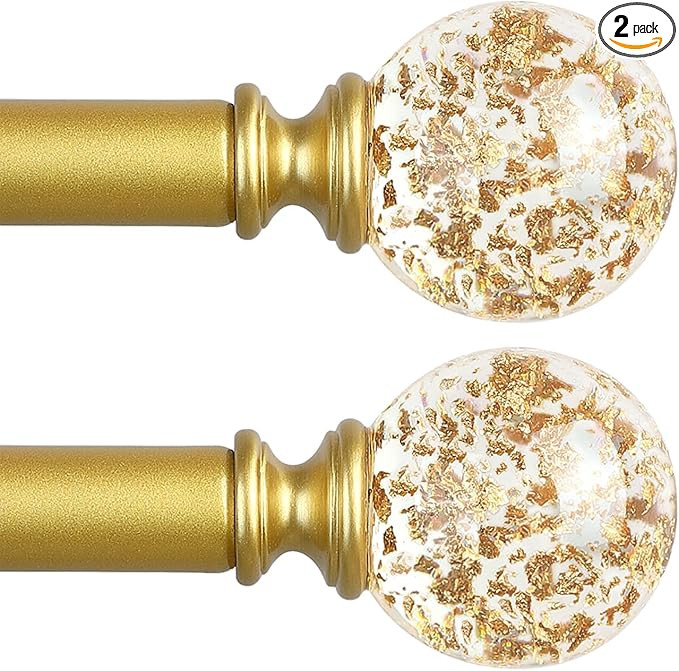 Gold Decorative Crystal Curtain Rods 2 Pack:18-45" Heavy Duty Adjustable Window Curtains Rods for... | Amazon (US)