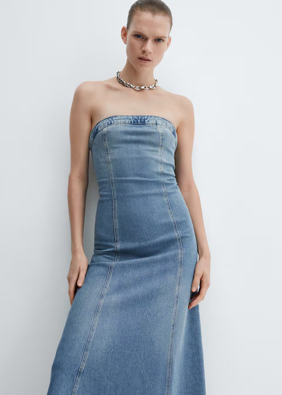 Strapless denim dress -  Women | Mango USA | MANGO (US)