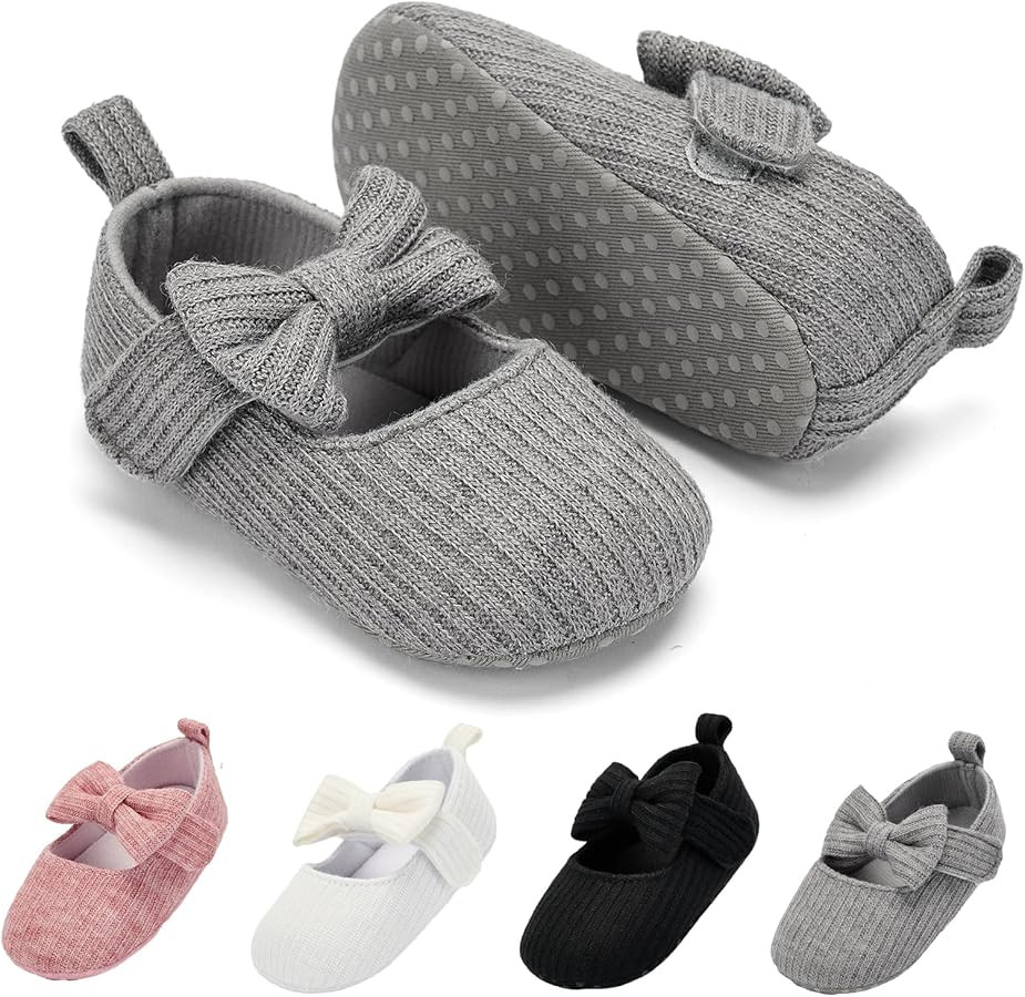 BACSAC Baby Girls Mary Jane Flats with Bow Soft Sole Non-Slip Crib Shoes Infant Toddler First Wal... | Amazon (US)