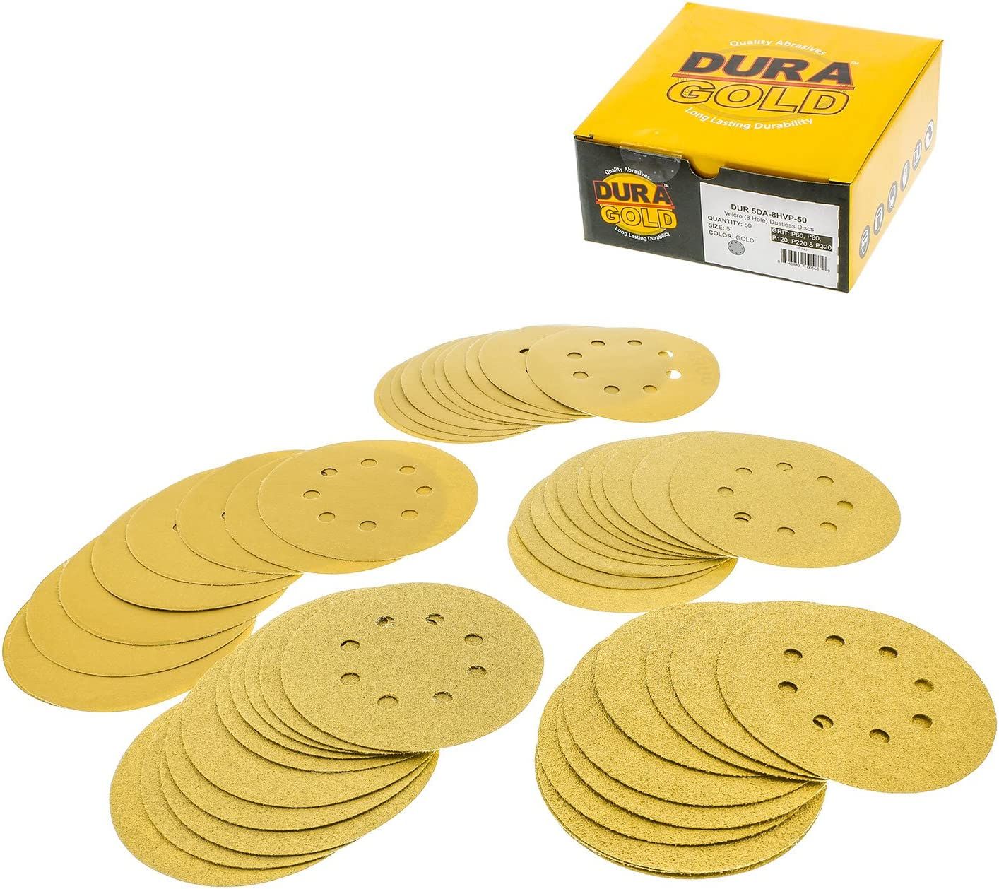 Dura-Gold Premium - Variety Pack - 5" Gold Sanding Discs - 8-Hole Dustless Hook and Loop - 10 Eac... | Amazon (US)