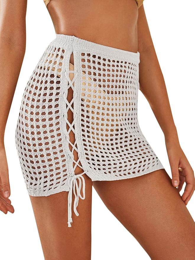 MakeMeChic Women's Crochet Cover Up Skirt Tassel Knit Mini Beach Cover Up | Amazon (US)