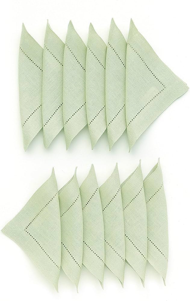 Solino Home Linen Hemstitch Cocktail Napkins 6 x 6 Inch - 100% Pure Linen Sage Green Cloth Napkin... | Amazon (US)