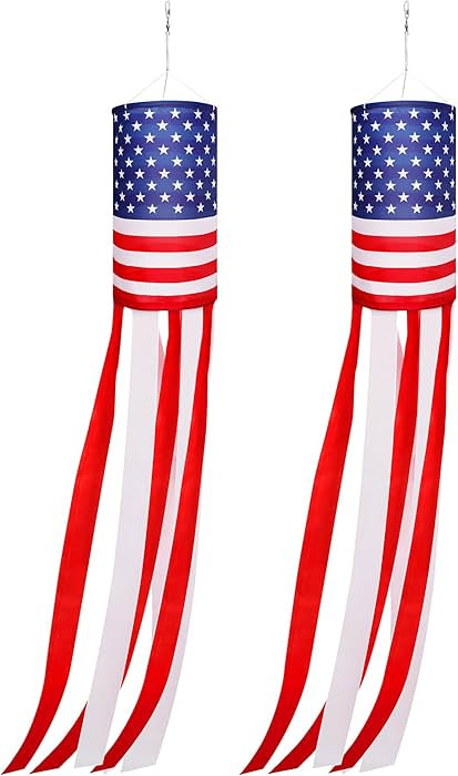 2Pcs 40 Inch American US Flag Windsock Stars and Stripes for Flag Day and 4th of July Decorations... | Amazon (US)