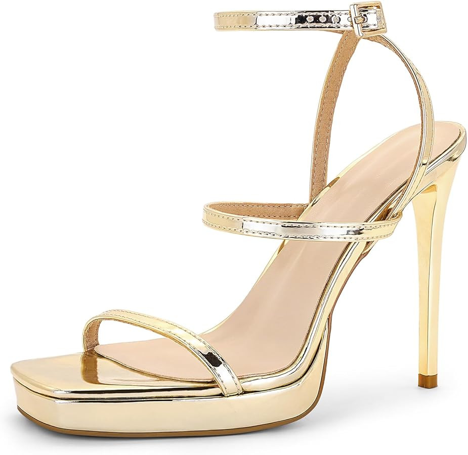 DOEYG Womens Platform Stiletto High Heels Sandals Square Open Toe Ankle Strappy Heels Comfort Dre... | Amazon (US)