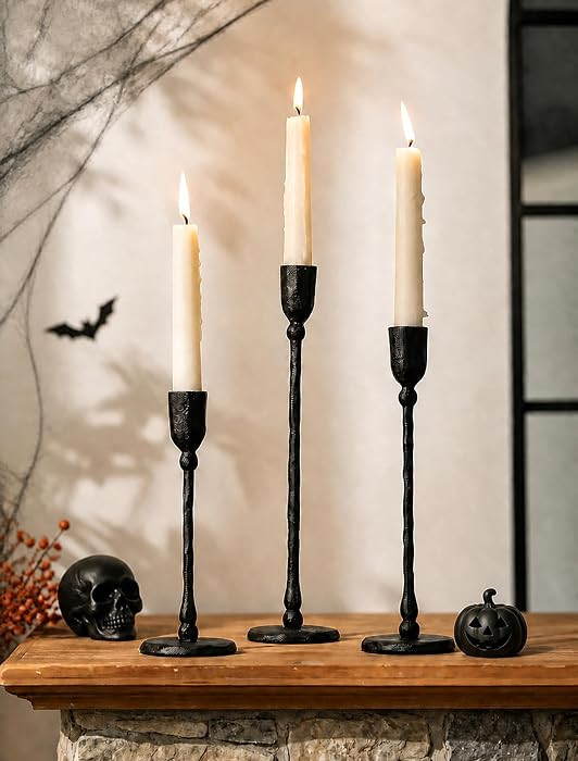 NUPTIO Cast Iron Candlestick Holders: Black Candle Stick Holder Set of 3 | Amazon (US)