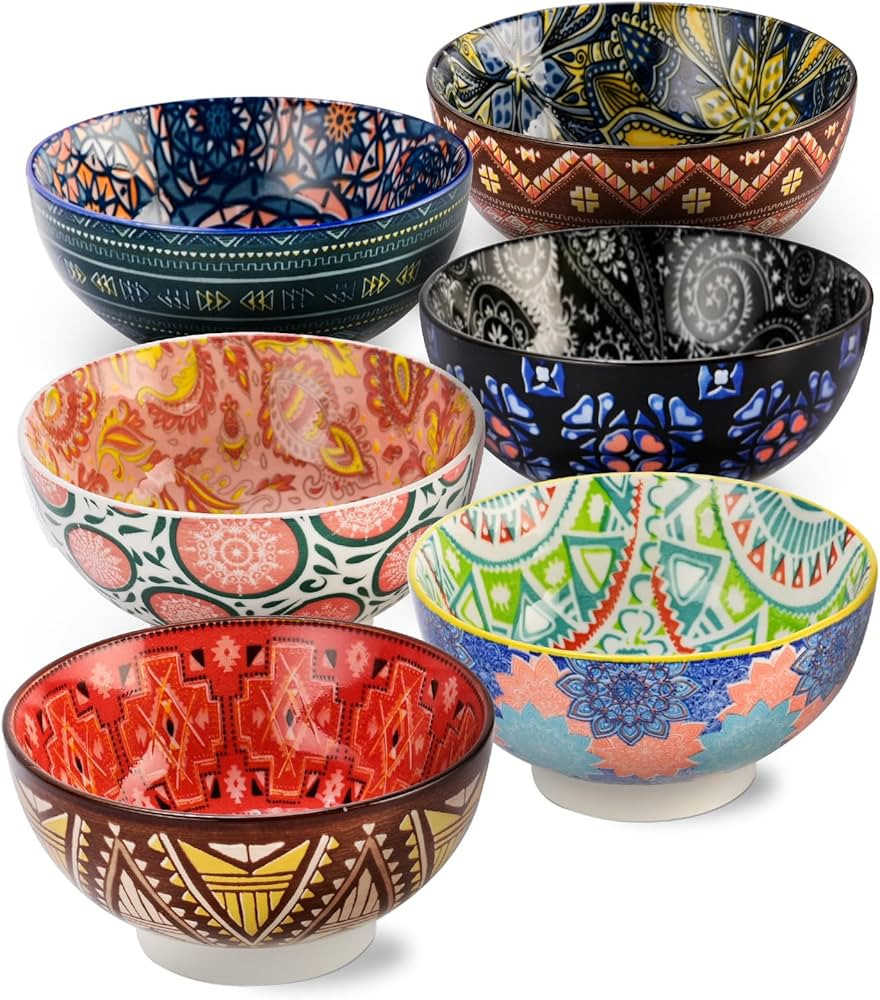 21 OZ Ceramic Soup Bowls Set of 6, Colorful Porcelain Bowls for Cereal, Fruit, Ramen, Salad, snac... | Amazon (US)