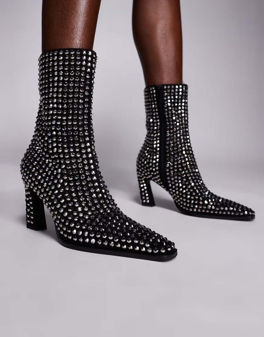 ASOS DESIGN Estella embellished chisel toe ankle boots in black | ASOS (Global)