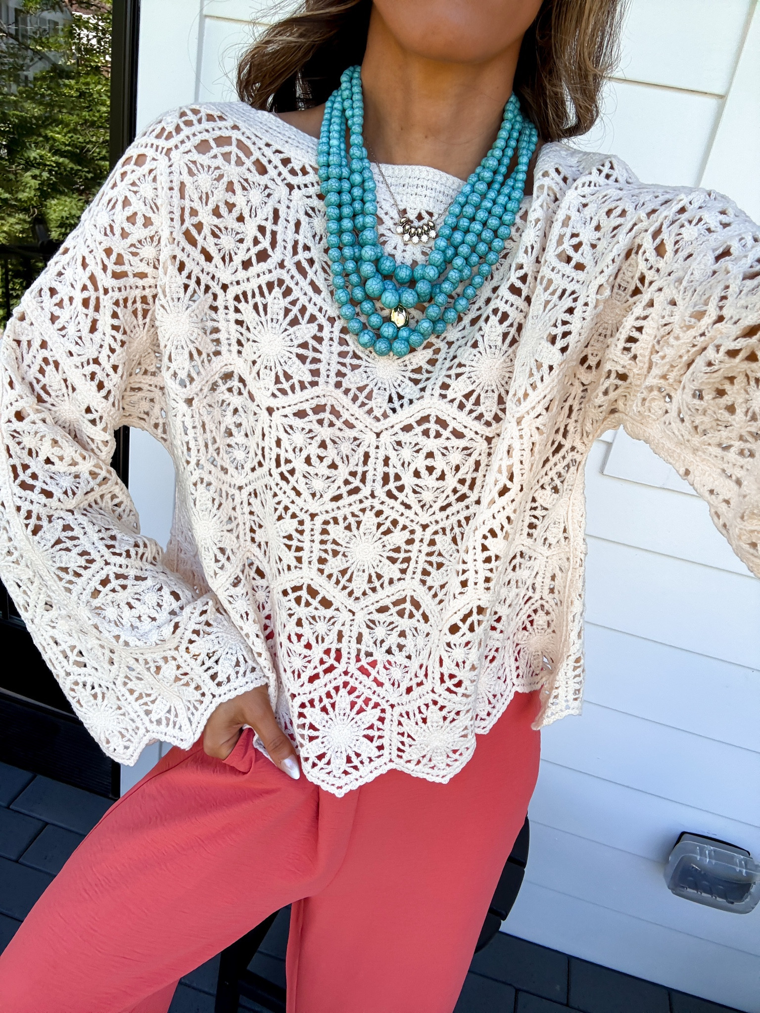 Wearing a small crochet top and mixed and matched it with a two piece set ￼

#LTKgrwm #LTKSwim #LTKTravel