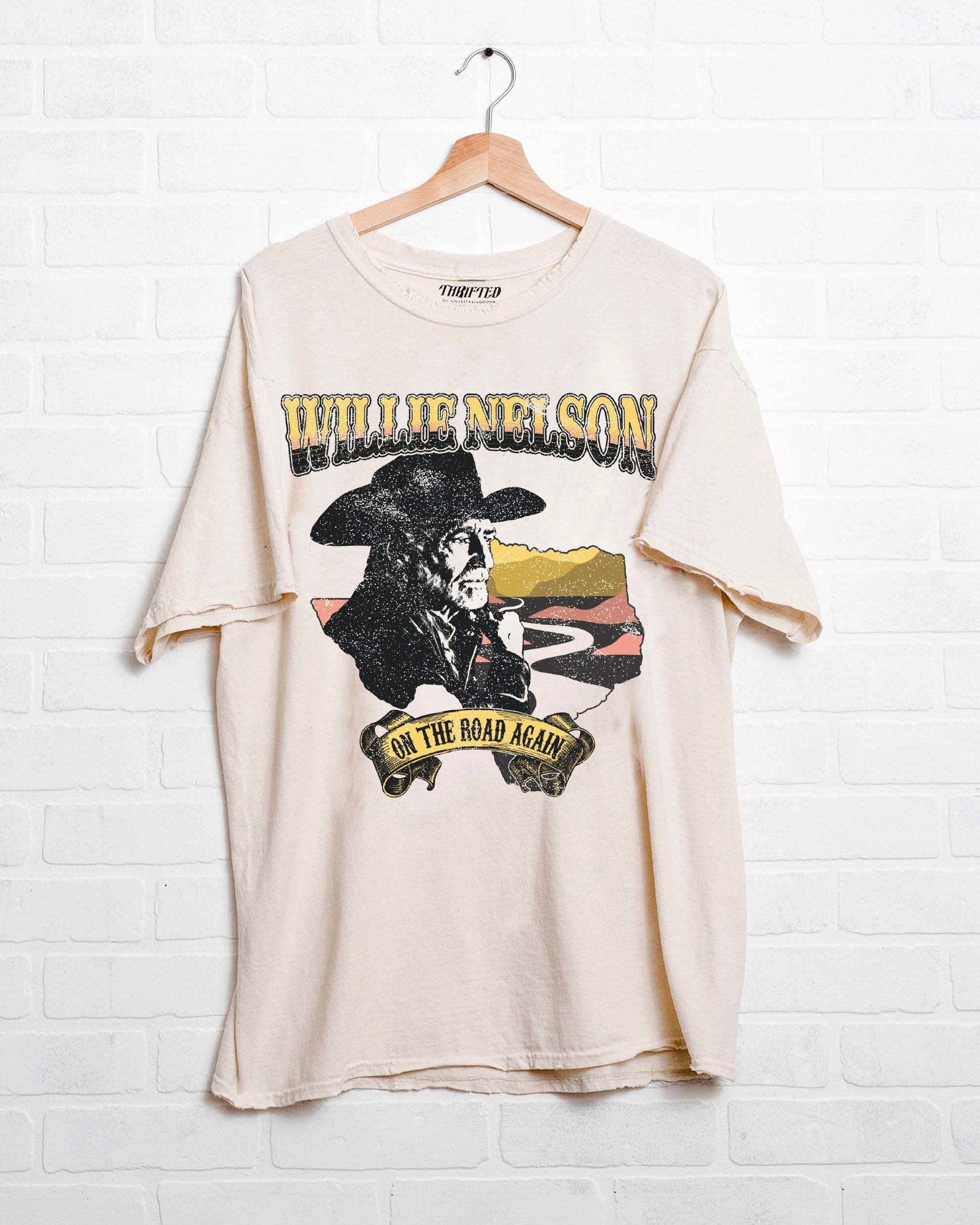 Willie Nelson Desert Texas Off White Thrifted Tee | Ascot + Hart