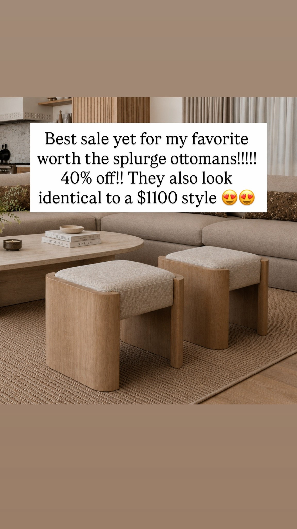 Best sale yet for my favorite worth the splurge ottomans!!!!! 40% off!! They also look identical to a $1100 style 😍😍