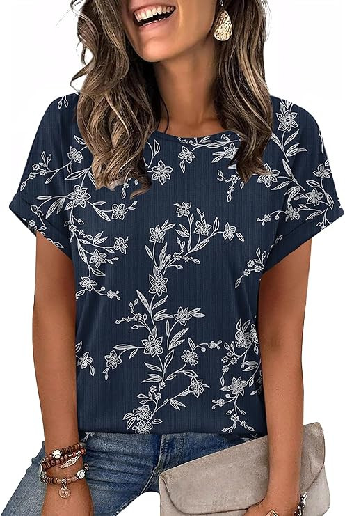 WIHOLL Women Lightweight Textured Shirts Casual Short Sleeve Tunic Tops Loose Fit 2026 Summer Spr... | Amazon (US)