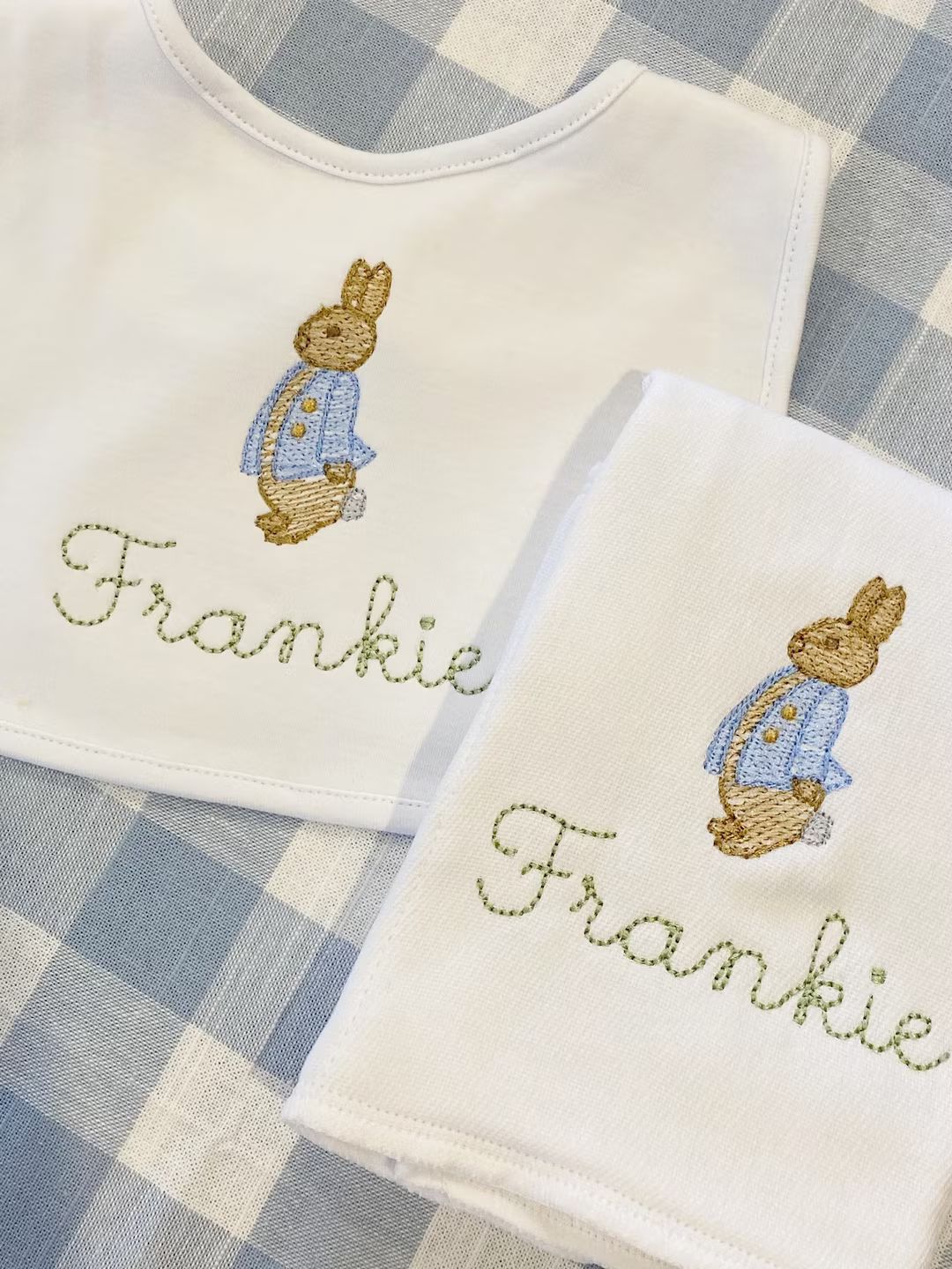 Monogrammed Bunny Rabbit Burp Cloth or Bib Embroidered - Etsy | Etsy (US)
