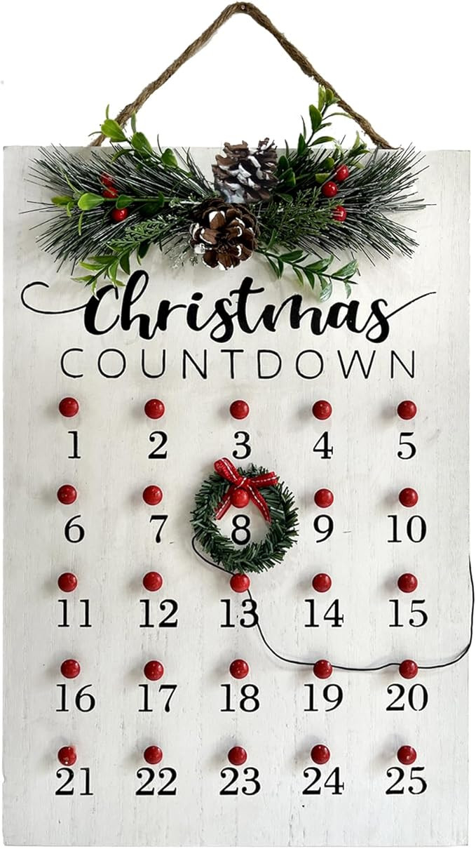 Christmas Countdown 25 Days Wreath Advent Calendar Number Date Decor Merry Christmas Sign Rustic ... | Amazon (US)