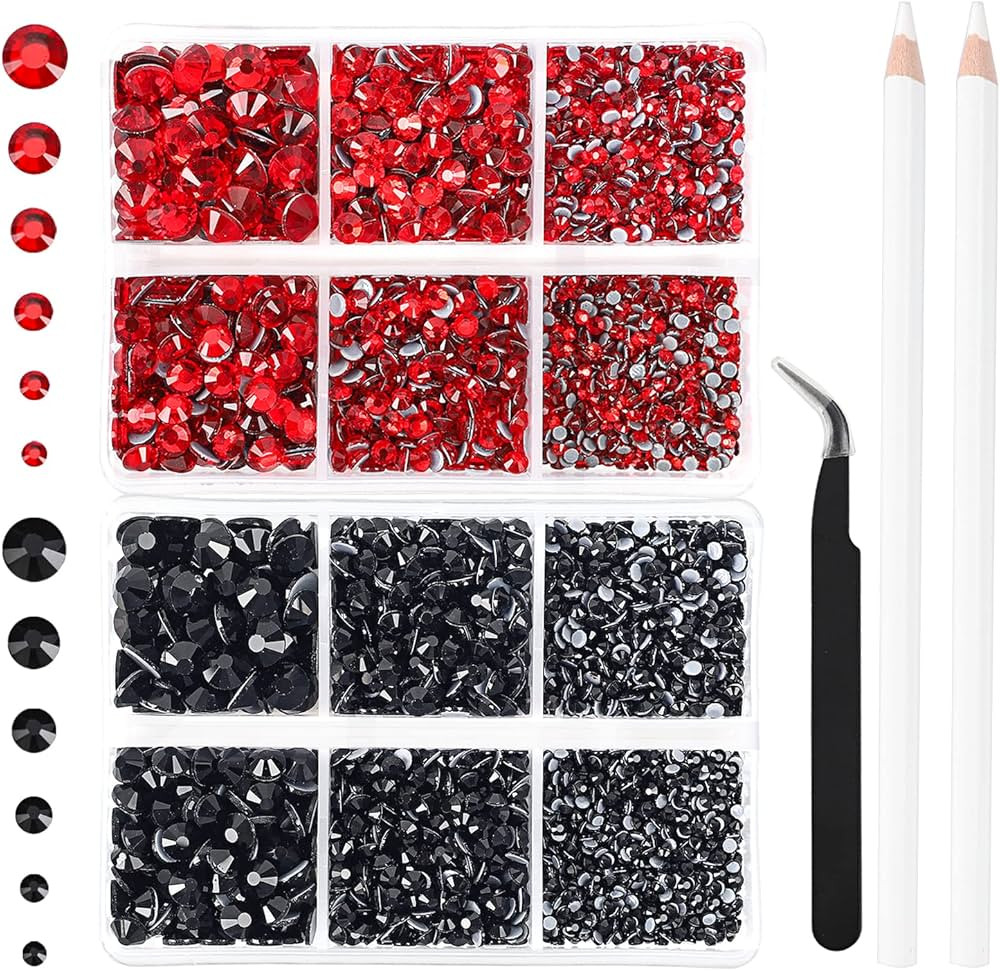 OUTUXED 5040pcs Black and Red Rhinestones Set 6 Mixed Size Hotfix Rhinestones for Halloween Costu... | Amazon (US)