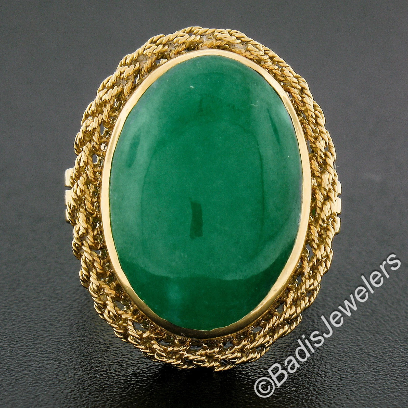 Vintage 18k Gold Oval Cabochon Jade Solitaire Twisted Wire Halo Cocktail Ring | eBay US