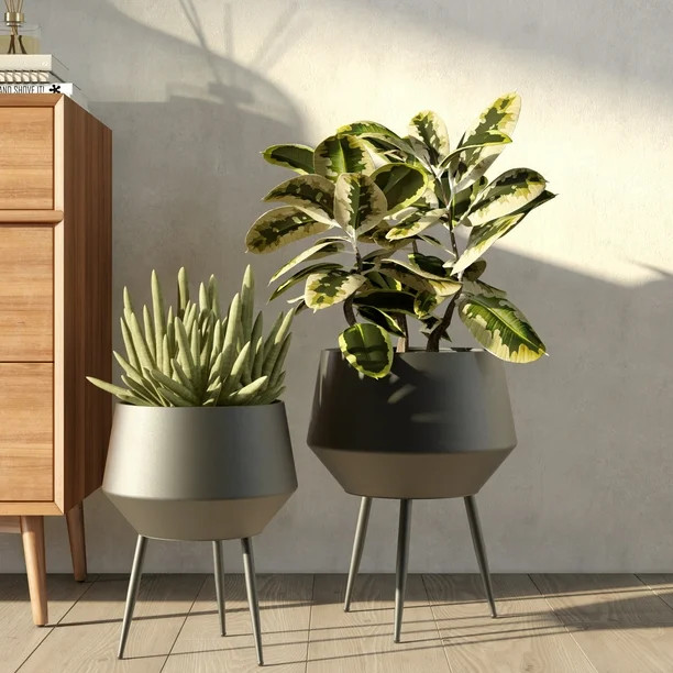 Huxley Mid Century Modern Planters - Black (Set of 2) - Walmart.com | Walmart (US)