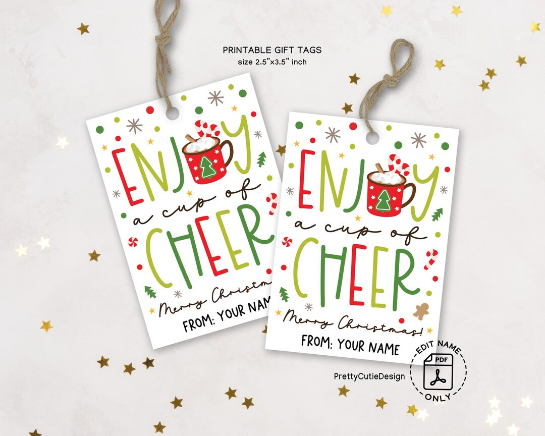 Christmas Gift Tags Printable, Enjoy a Cup of Cheer, Hot Cocoa Labels | Etsy (US)