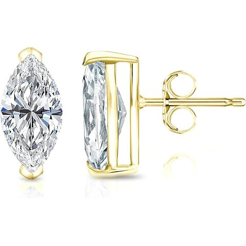 Marquise Stud Earrings for Women White Cubic Zirconia and Moissanite Studs Push Back Earrings in ... | Amazon (US)