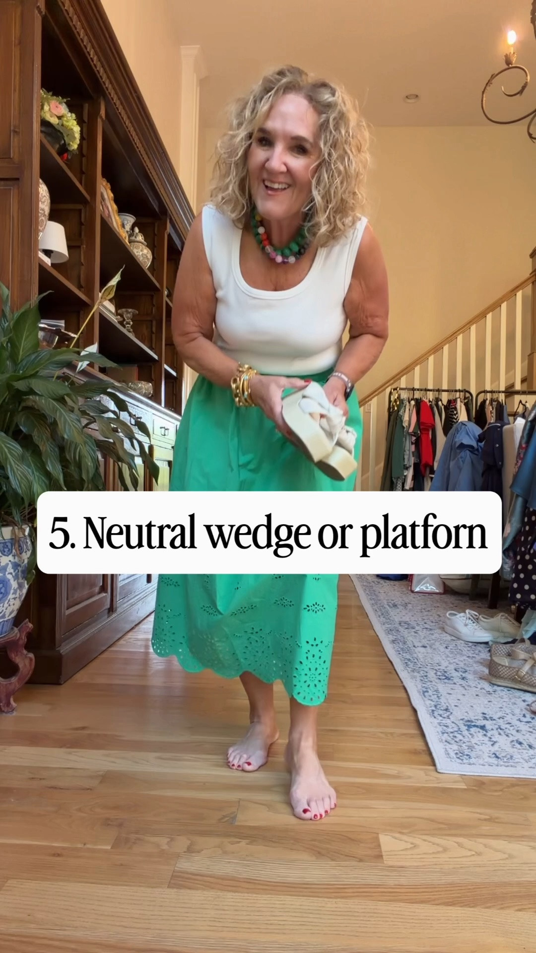 6/25-6/28 Anthropologie 20% off orders of $100+ with code NANETTE20 
The 5 pair of shoes I reach for most 
These cream sandals use my code for 20% off! 
Tank size medium 
Skirt medium 
Sweatshirt medium 
Necklaces are 20% off

#LTKSaleAlert #LTKOver40 #LTKootd