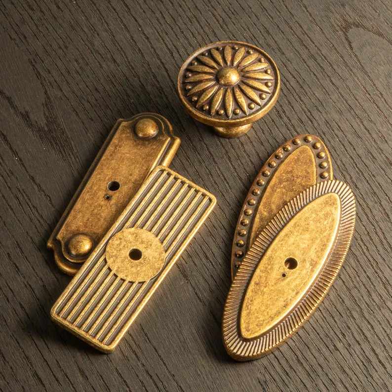 Antique Brass Sunburst Cabinet Knob with Beaded Backplate | Etsy (US)