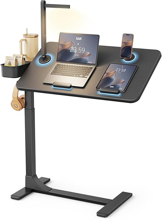 SAIJI Magnetic Overbed Bedside Table with Wheels, Height and 360° Angle Adjustable Over Bed Desk... | Amazon (US)