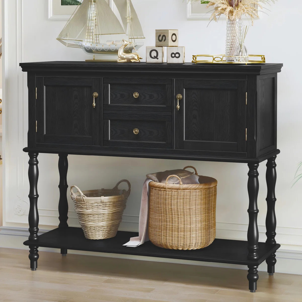 Farmhouse Wood Console Table with Drawers and Cabinet for Entry and Living Room | Wayfair North America