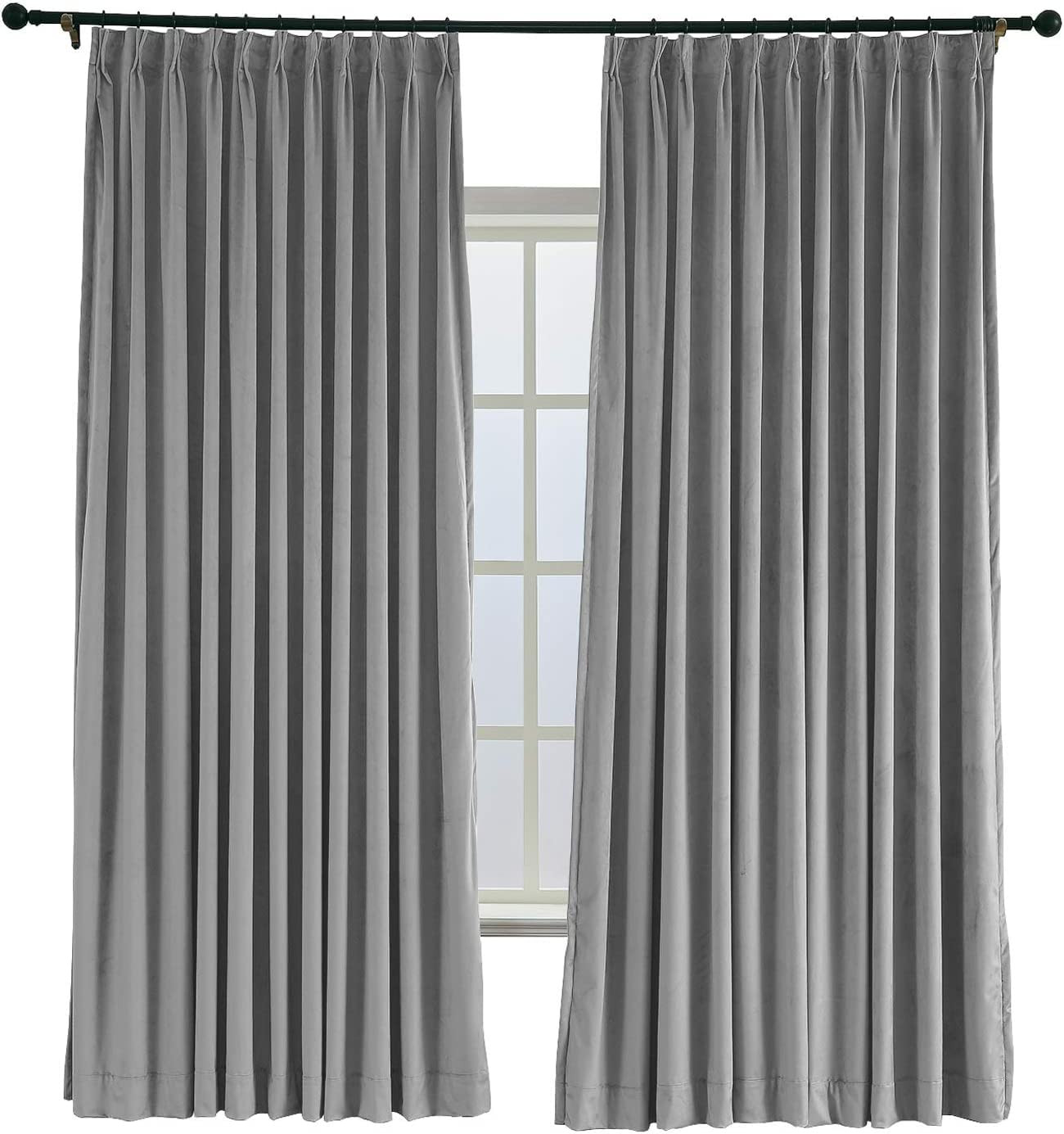 TWOPAGES 52 W x 96 L Pinch Pleat Curtain Room Darkening Velvet Curtain Drapery Panel for Traverse... | Amazon (US)