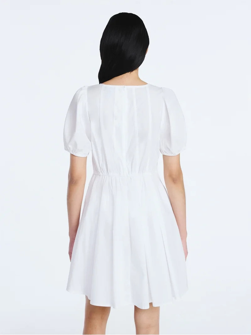 Scoop Women’s Button Front Mini Dress with Puff Sleeves, Sizes XS-XXL | Walmart (US)