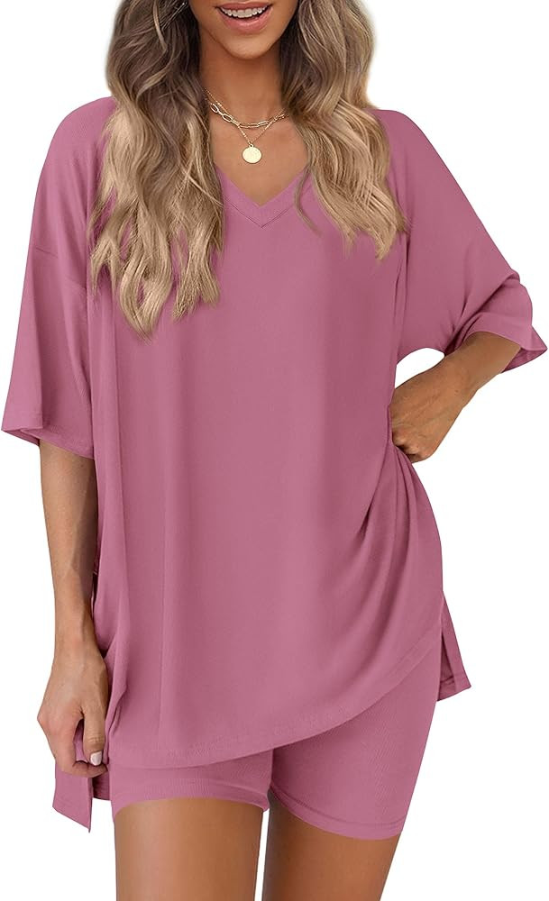 PRETTYGARDEN 2 Piece Sets for Women Summer 2026 Lounge Short Set Spring Matching Biker Shorts V N... | Amazon (US)